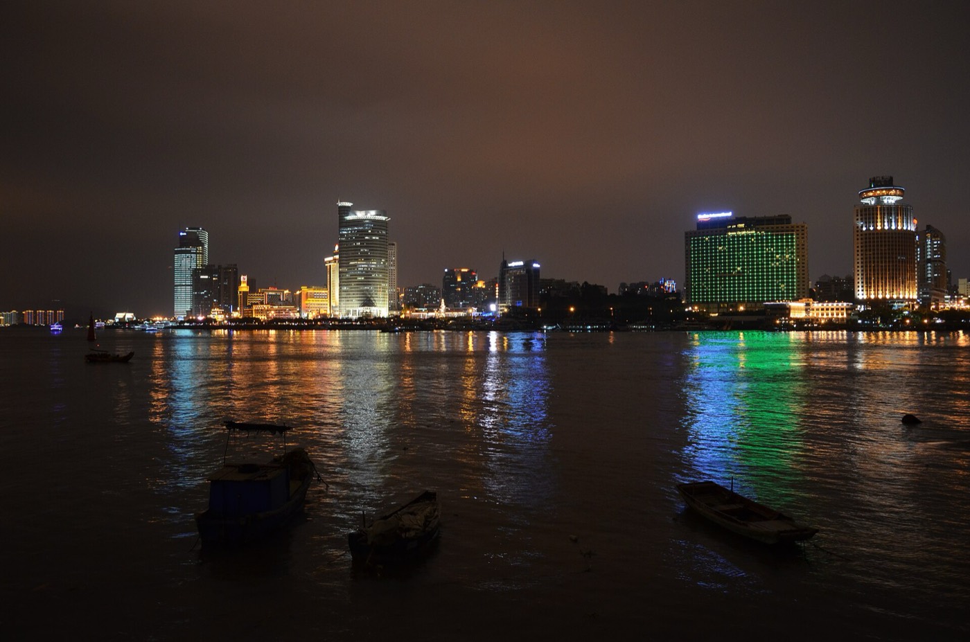 Xiamen's skyline after dark, seen from Gulangyu